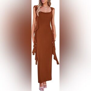 PRETTYGARDEN Sleeveless Ruffle Cocktail Dress – Caramel – Size Small